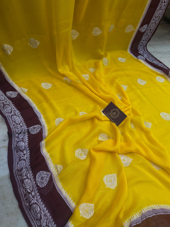Yellow Pure Banarasi Khaddi Chiffon Saree