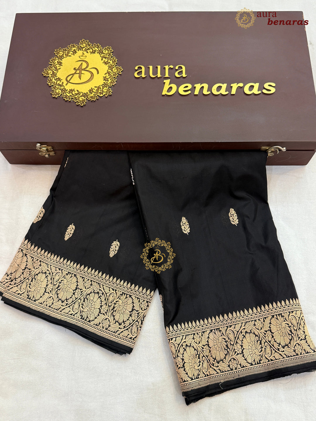 Black Pure Katan Silk Banarasi Handloom Dupatta