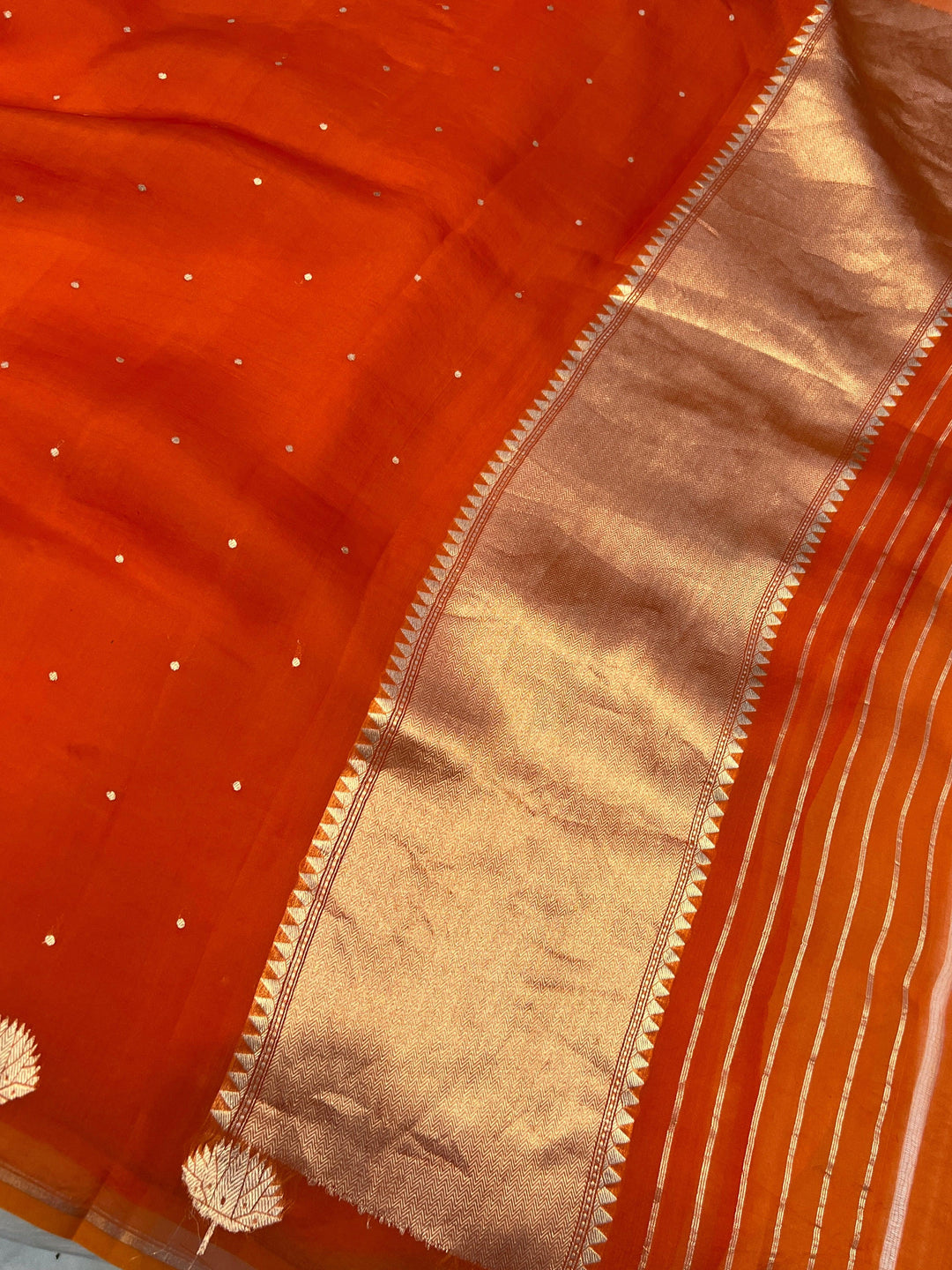 Orange Pure Kora Silk Handloom Banarasi Saree