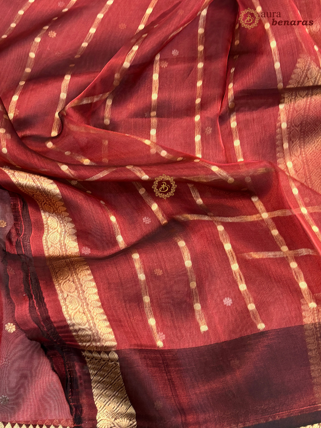 Coca Cola Banarasi Handloom Organza Tissue Silk Saree - Aura Benaras