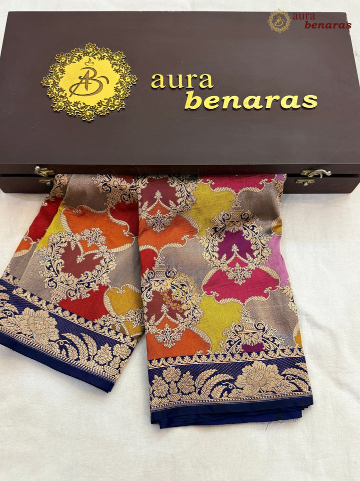 Navy Blue Rangkaat Pure Katan Silk Handloom Banarasi Dupatta