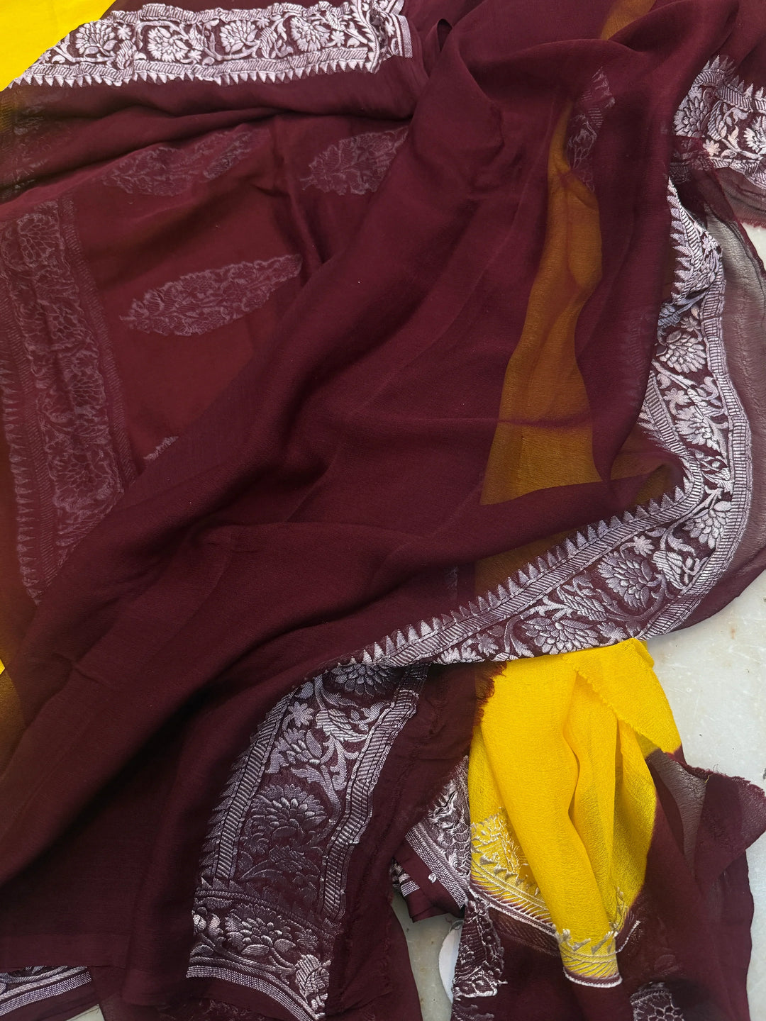 Yellow Pure Banarasi Khaddi Chiffon Saree