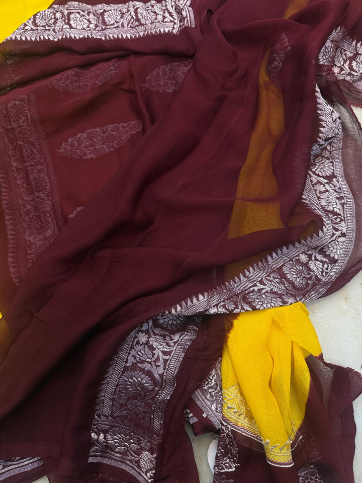 Yellow Pure Banarasi Khaddi Chiffon Saree