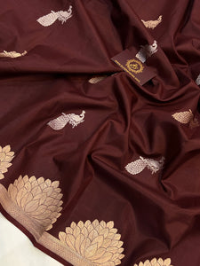 Brown Pure Banarasi Handloom Katan Silk Saree - Aura Benaras