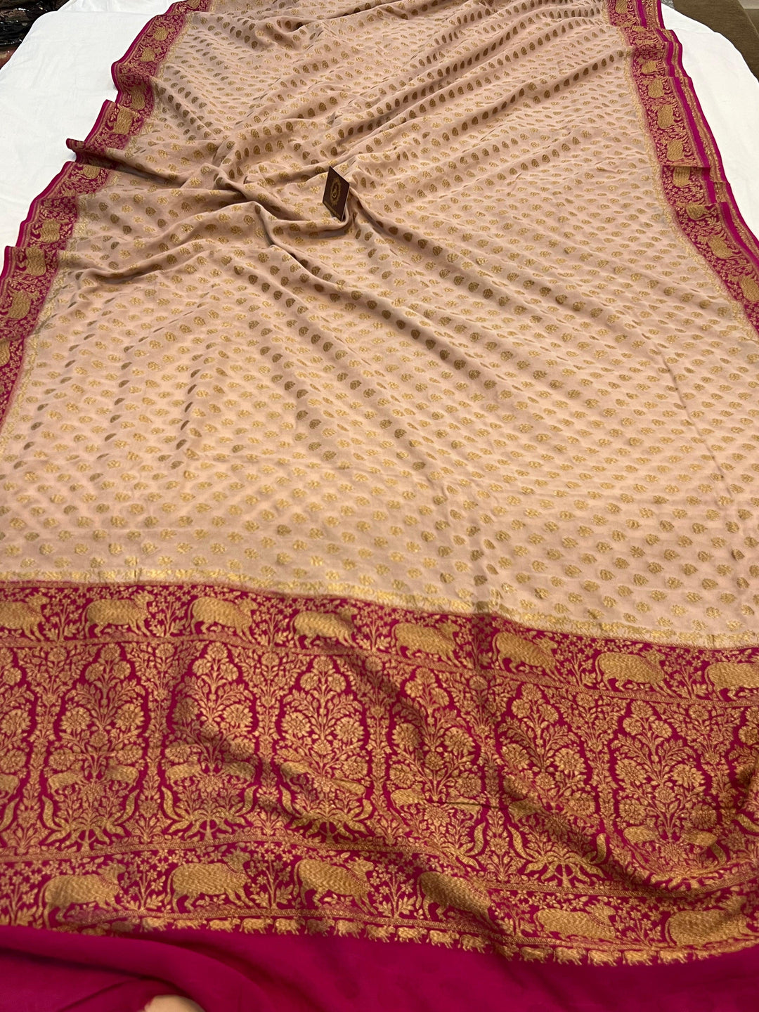 Dusty Peach Banarasi Handloom Pure Khaddi Georgette Saree