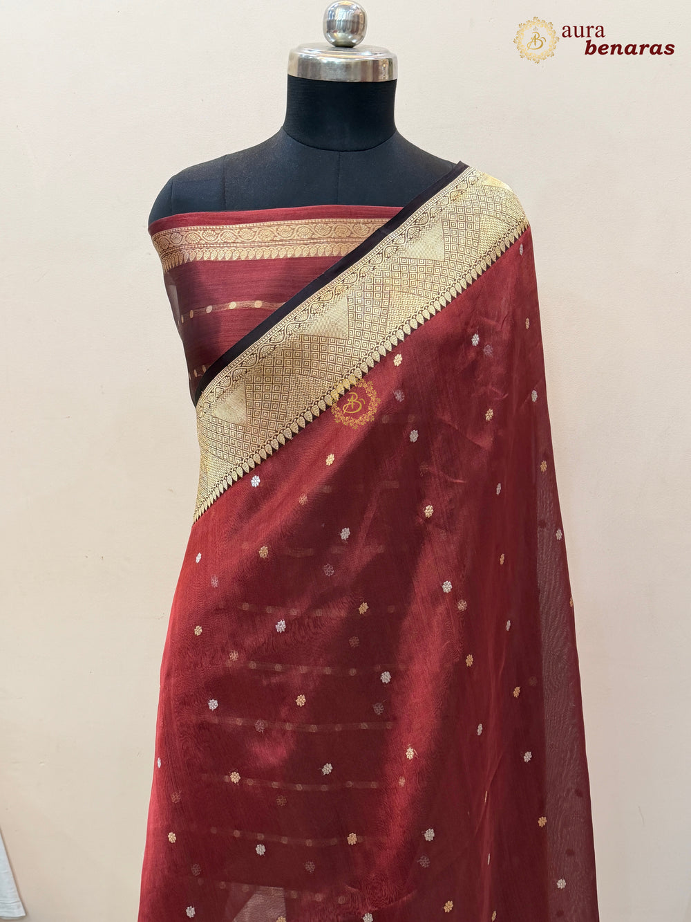 Coca Cola Banarasi Handloom Organza Tissue Silk Saree - Aura Benaras