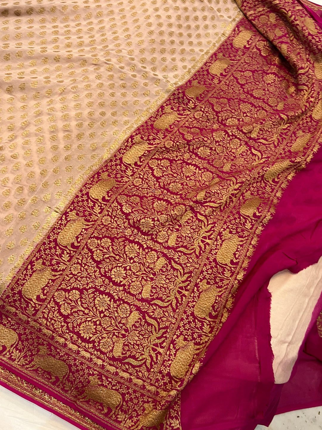 Dusty Peach Banarasi Handloom Pure Khaddi Georgette Saree