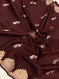 Brown Pure Banarasi Handloom Katan Silk Saree - Aura Benaras