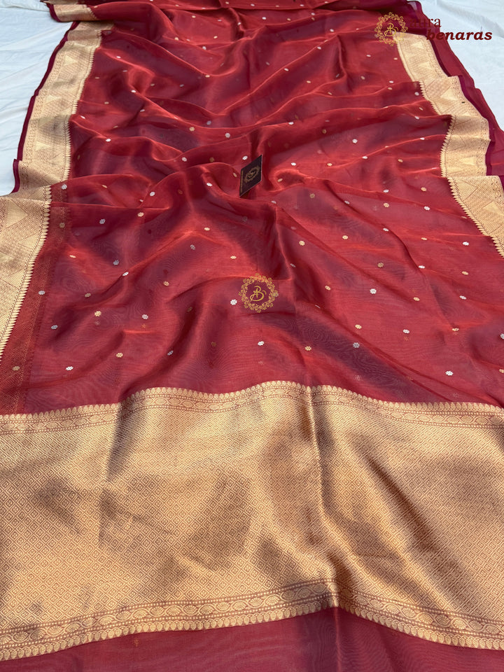 Radish Pink Banarasi Handloom Organza Tissue Silk Saree - Aura Benaras