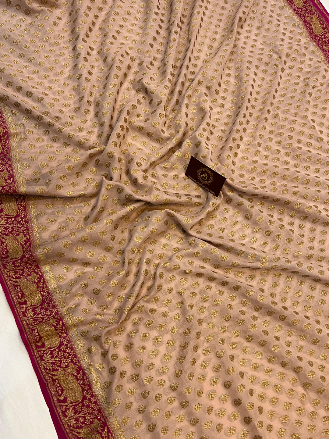 Dusty Peach Banarasi Handloom Pure Khaddi Georgette Saree
