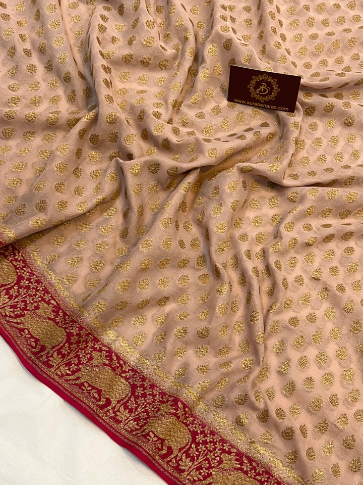 Dusty Peach Banarasi Handloom Pure Khaddi Georgette Saree