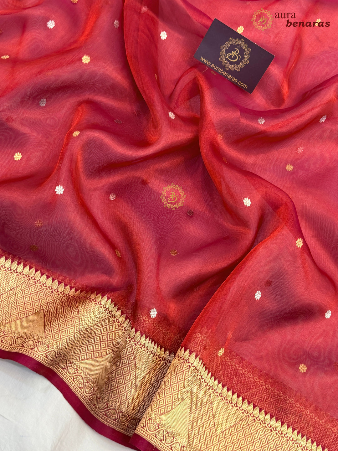 Radish Pink Banarasi Handloom Organza Tissue Silk Saree - Aura Benaras