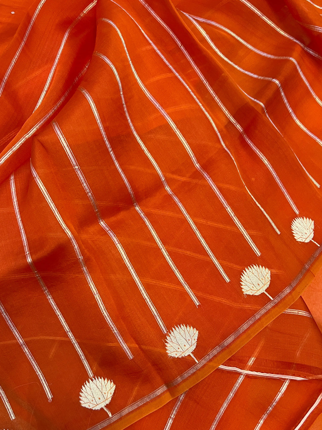 Orange Pure Kora Silk Handloom Banarasi Saree