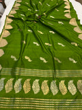 Mehendi Green Pure Banarasi Handloom Katan Silk Saree - Aura Benaras