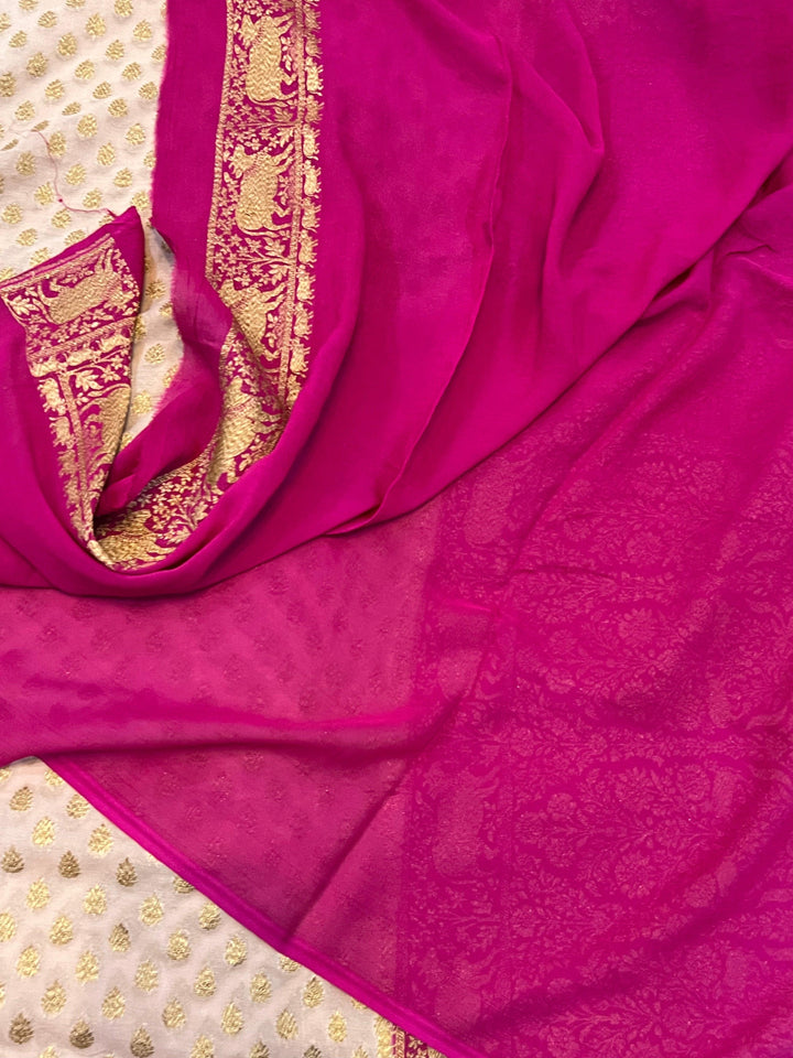 Dusty Peach Banarasi Handloom Pure Khaddi Georgette Saree