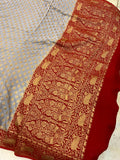 Grey Banarasi Handloom Pure Khaddi Georgette Saree - Aura Benaras