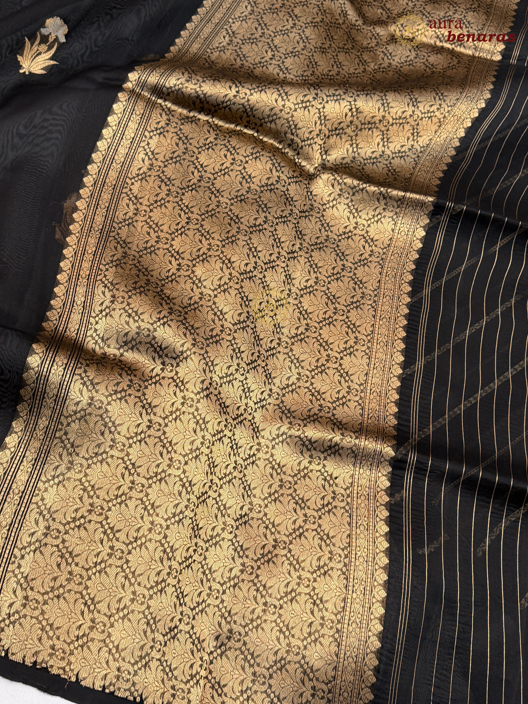Black Kora Silk Banarasi Saree with Sona Rupa Butis