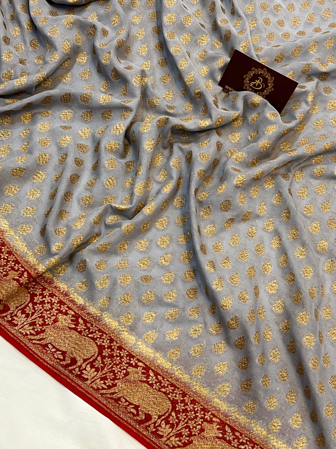 Grey Banarasi Handloom Pure Khaddi Georgette Saree - Aura Benaras