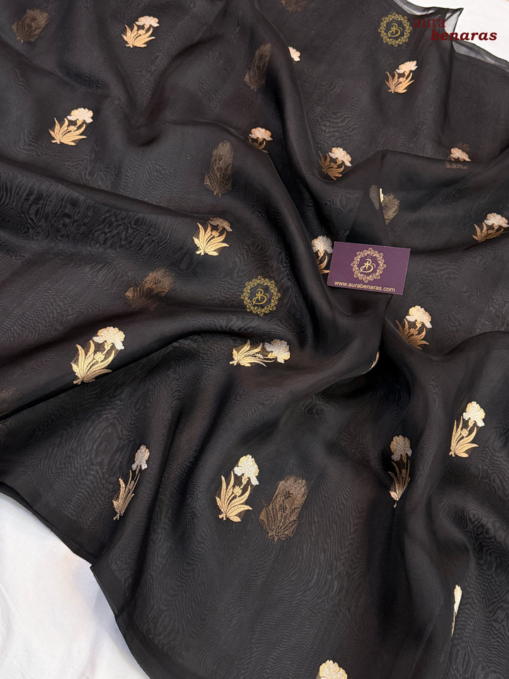 Black Kora Silk Banarasi Saree with Sona Rupa Butis