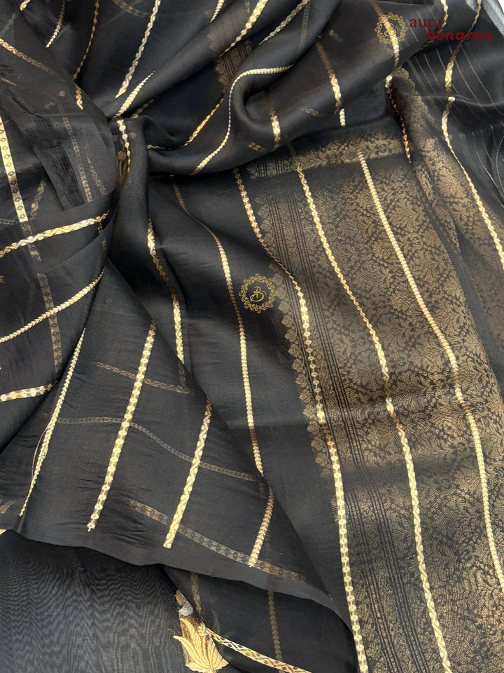 Black Kora Silk Banarasi Saree with Sona Rupa Butis