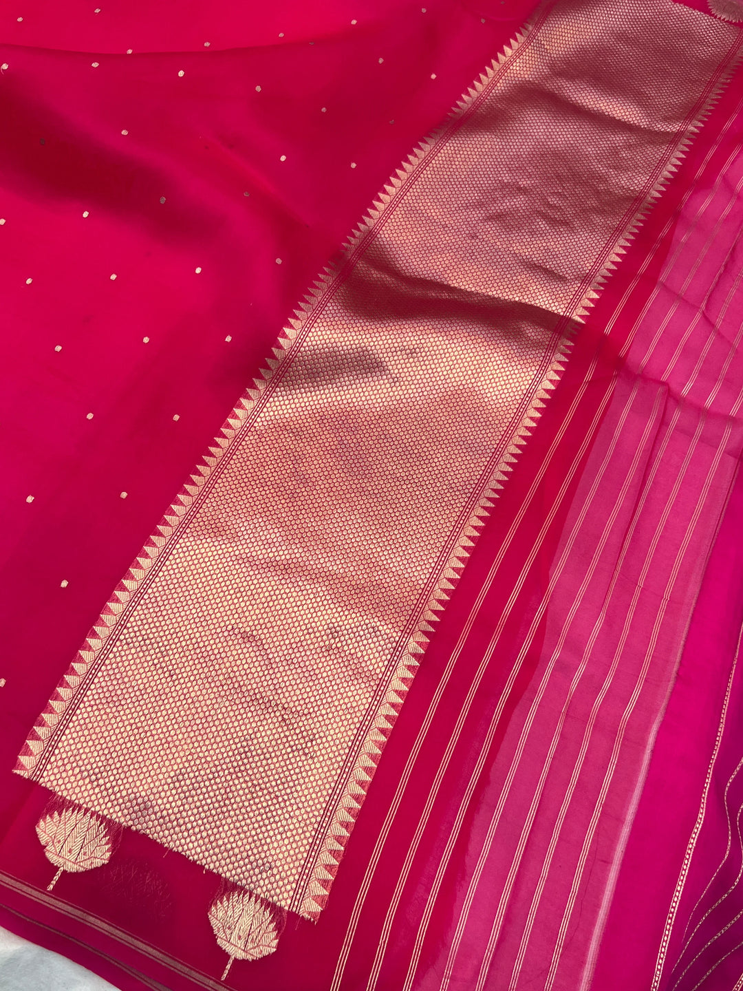 Rani Pink Pure Kora Silk Handloom Banarasi Saree