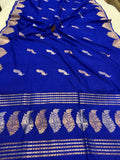 Royal Blue Pure Banarasi Handloom Katan Silk Saree - Aura Benaras