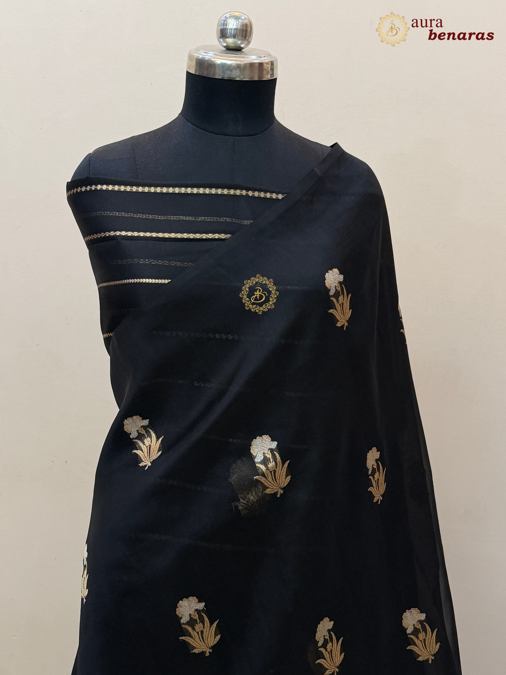Black Kora Silk Banarasi Saree with Sona Rupa Butis