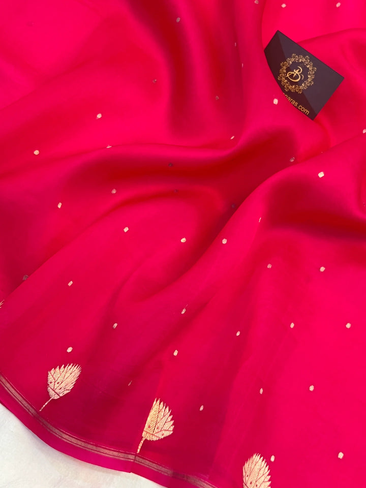 Rani Pink Pure Kora Silk Handloom Banarasi Saree