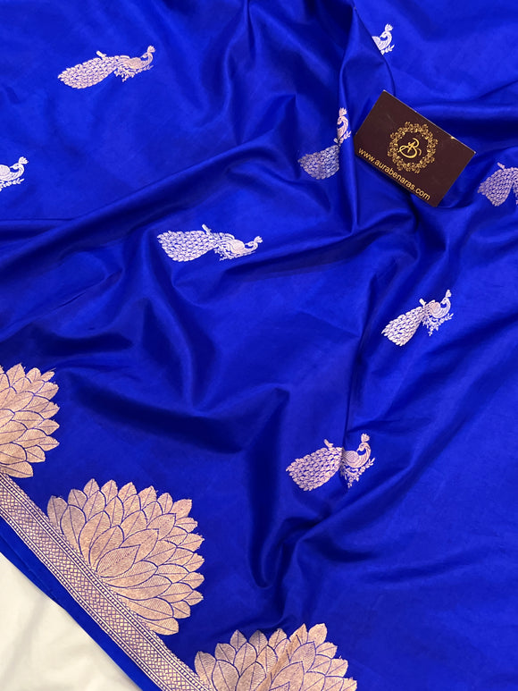 Royal Blue Pure Banarasi Handloom Katan Silk Saree - Aura Benaras