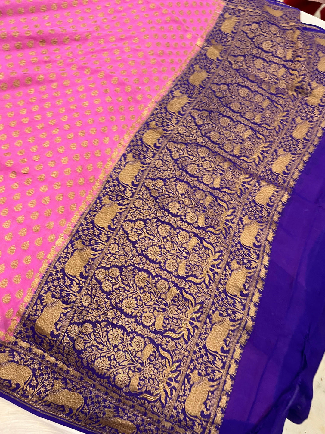 Baby Pink Banarasi Handloom Pure Khaddi Georgette Saree - Aura Benaras