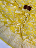 Lemon Yellow Pure Banarasi Khaddi Georgette Saree - Aura Benaras