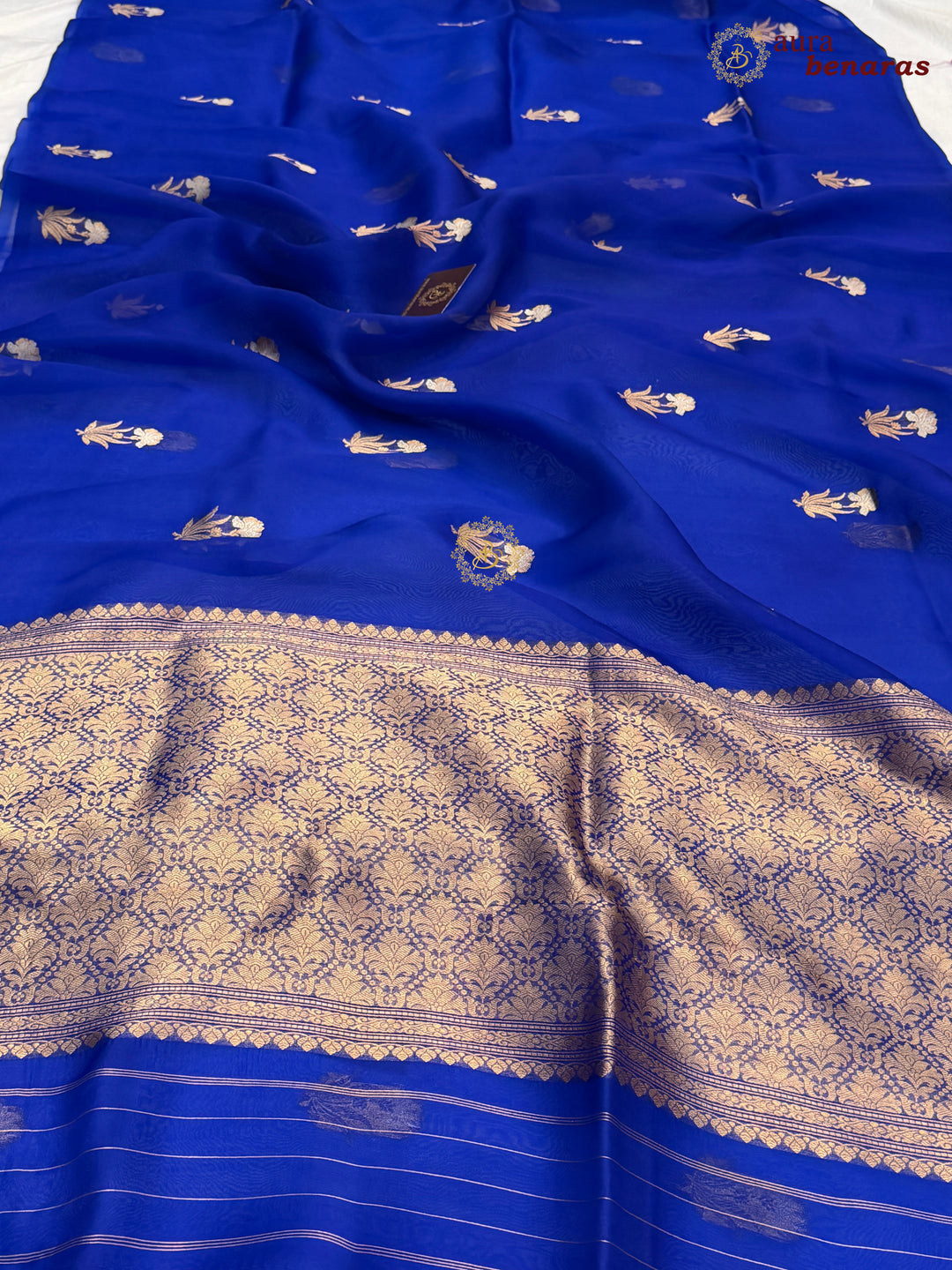 Royal Blue Kora Silk Banarasi Saree with Sona Rupa Butis