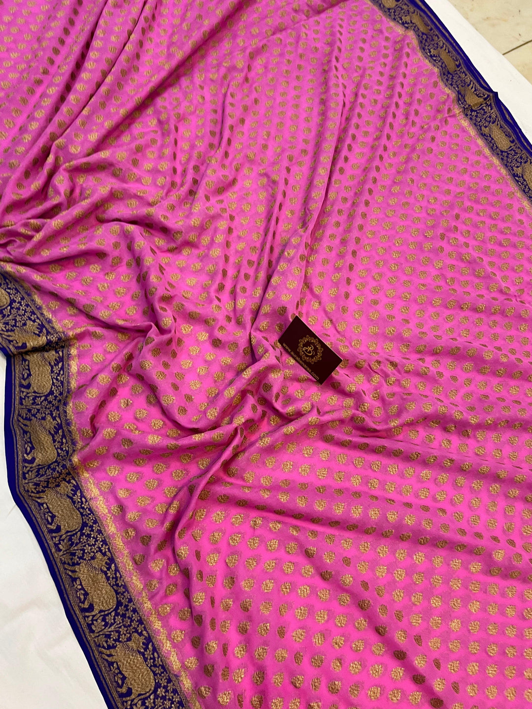 Baby Pink Banarasi Handloom Pure Khaddi Georgette Saree - Aura Benaras