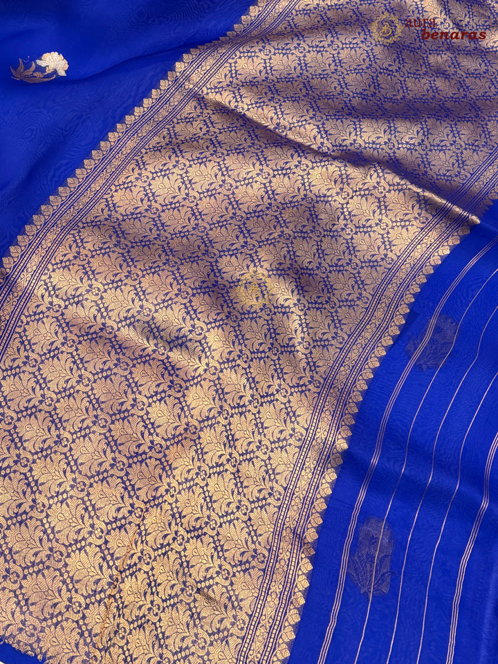 Royal Blue Kora Silk Banarasi Saree with Sona Rupa Butis