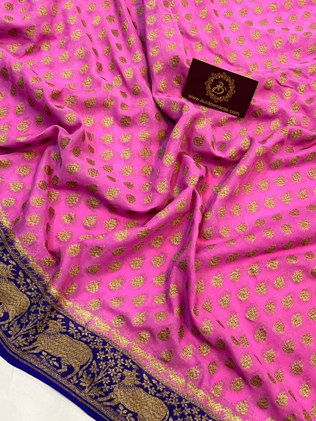 Baby Pink Banarasi Handloom Pure Khaddi Georgette Saree - Aura Benaras