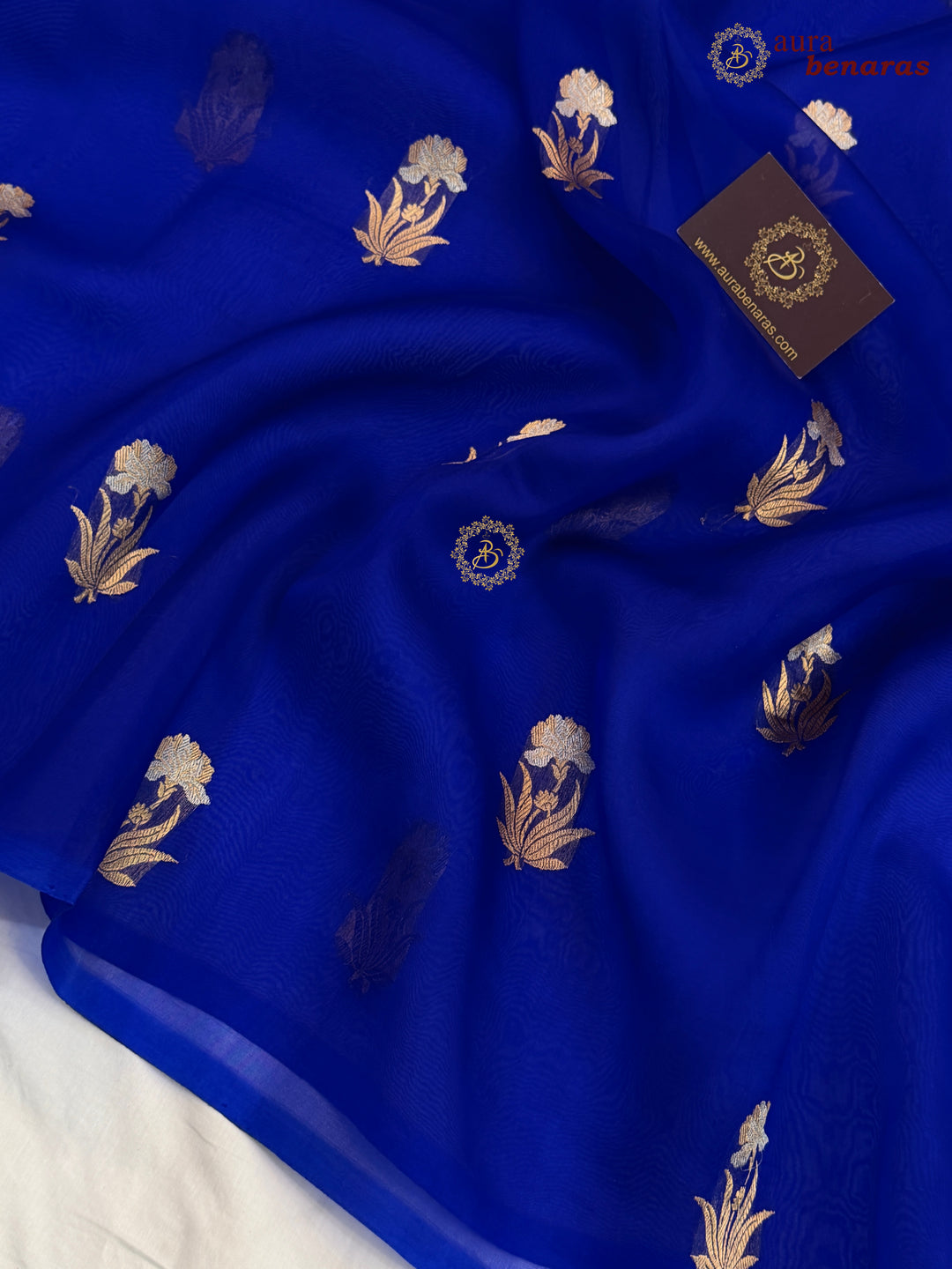 Royal Blue Kora Silk Banarasi Saree with Sona Rupa Butis