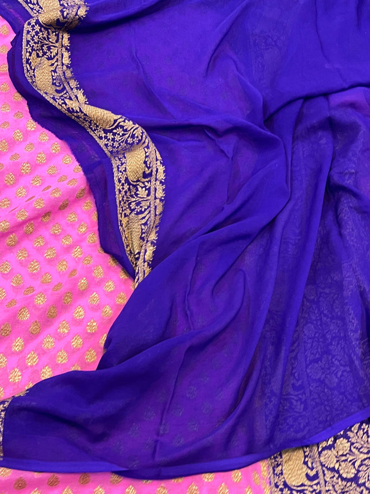 Baby Pink Banarasi Handloom Pure Khaddi Georgette Saree - Aura Benaras