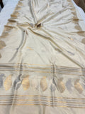 Cream Pure Banarasi Handloom Katan Silk Saree - Aura Benaras