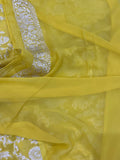 Lemon Yellow Pure Banarasi Khaddi Georgette Saree - Aura Benaras