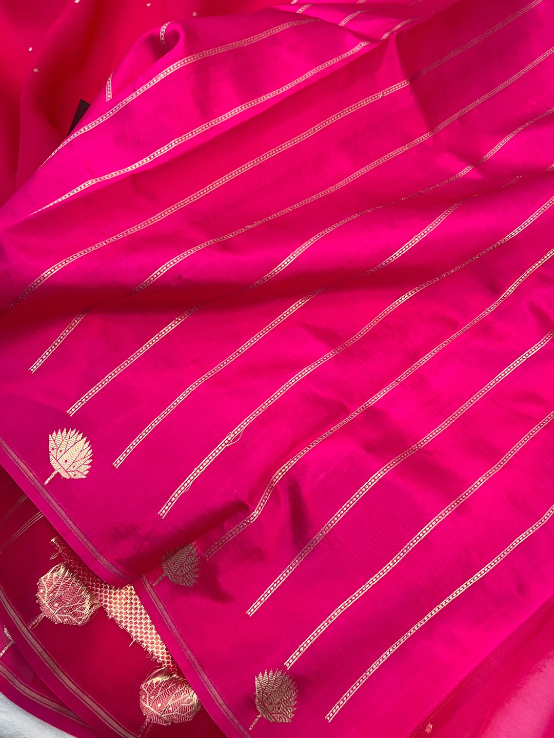 Rani Pink Pure Kora Silk Handloom Banarasi Saree