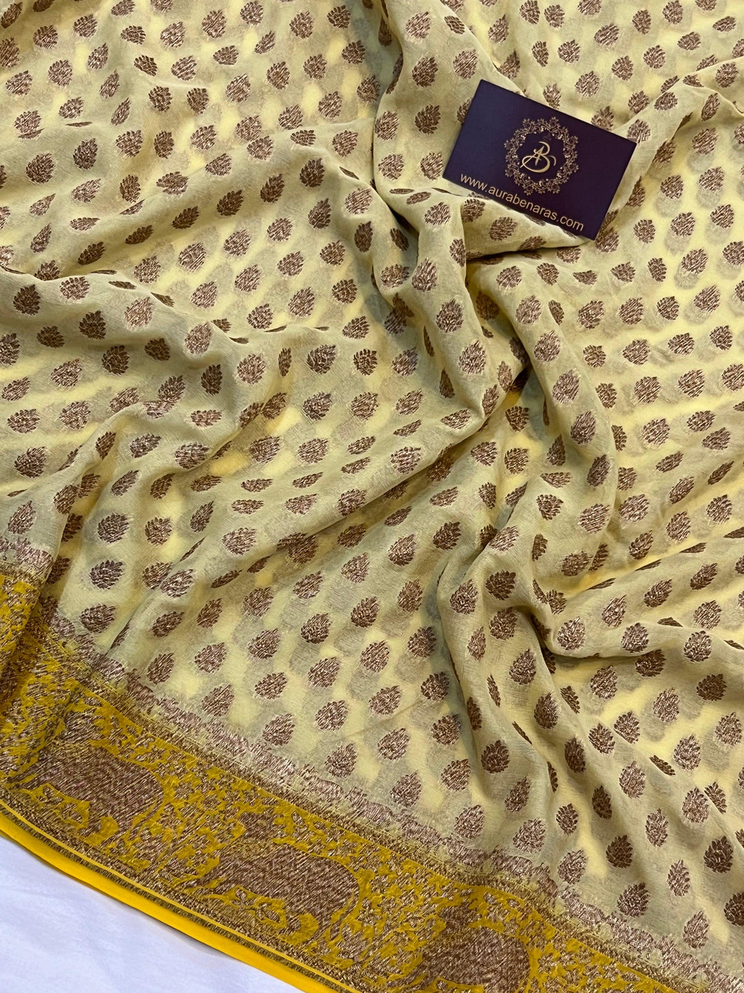 Cream Banarasi Handloom Pure Khaddi Georgette Saree - Aura Benaras