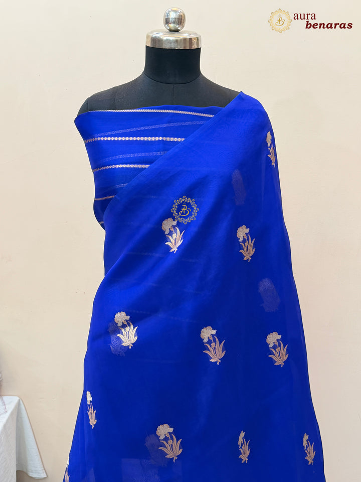 Royal Blue Kora Silk Banarasi Saree with Sona Rupa Butis