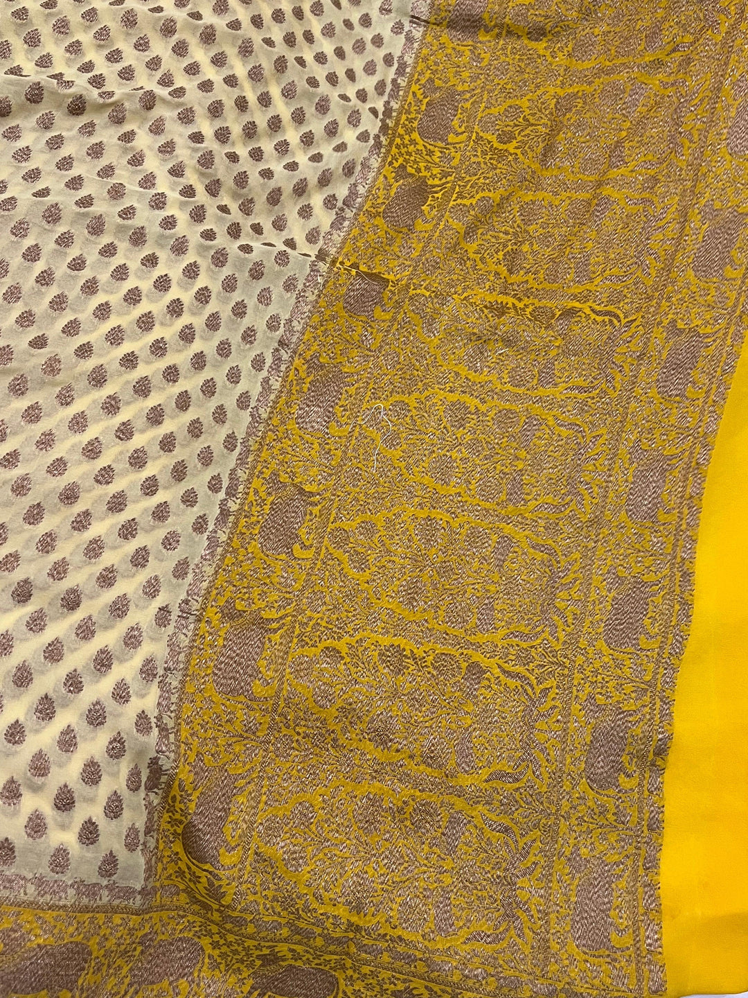 Cream Banarasi Handloom Pure Khaddi Georgette Saree - Aura Benaras