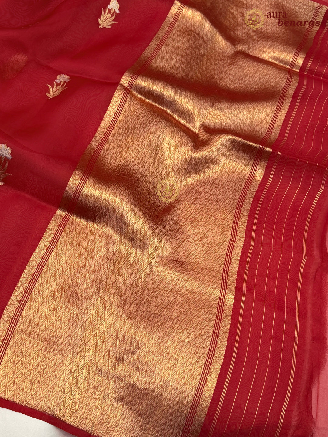 Red Kora Silk Banarasi Saree with Sona Rupa Butis