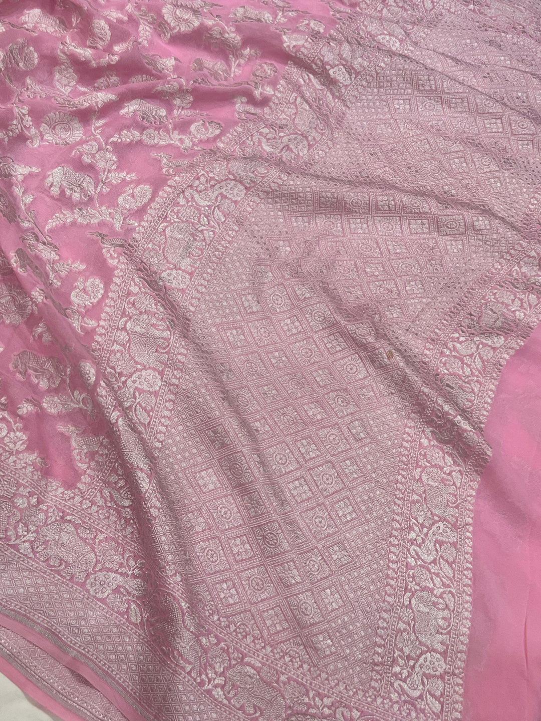 Baby Pink Pure Banarasi Khaddi Georgette Saree - Aura Benaras