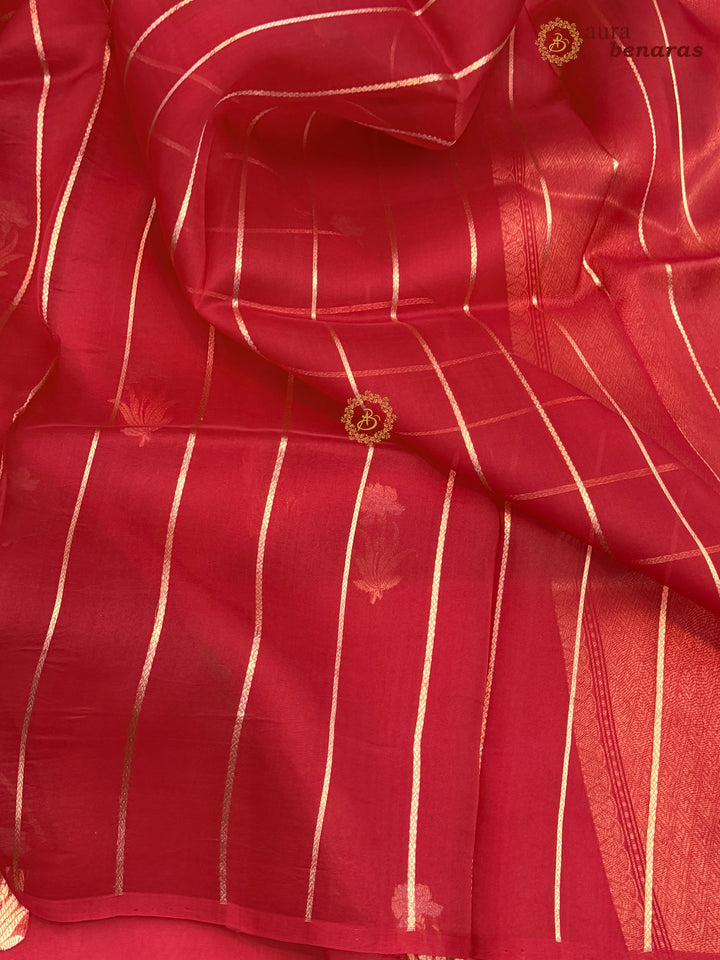 Red Kora Silk Banarasi Saree with Sona Rupa Butis