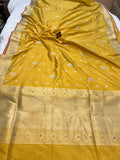 Mustard Yellow Banarasi Handloom Katan Silk Saree - Aura Benaras