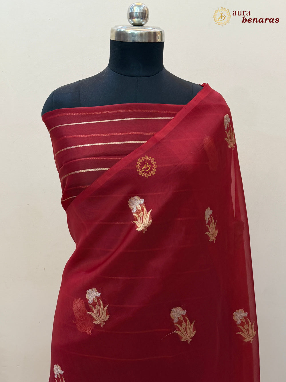 Red Kora Silk Banarasi Saree with Sona Rupa Butis