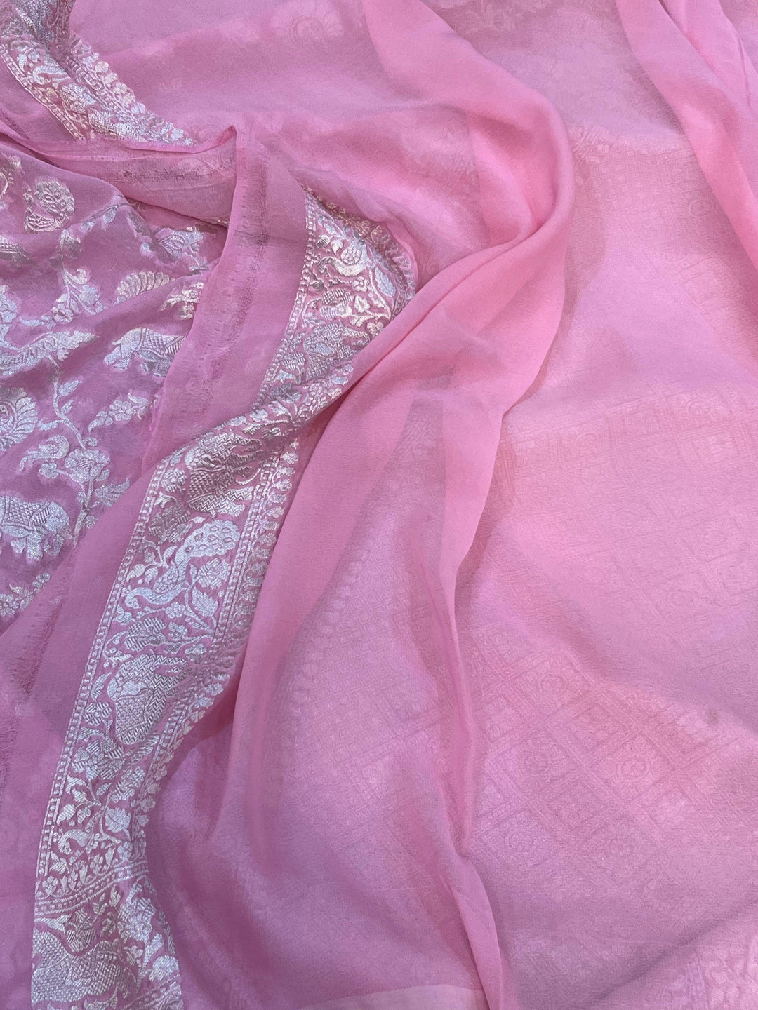 Baby Pink Pure Banarasi Khaddi Georgette Saree - Aura Benaras