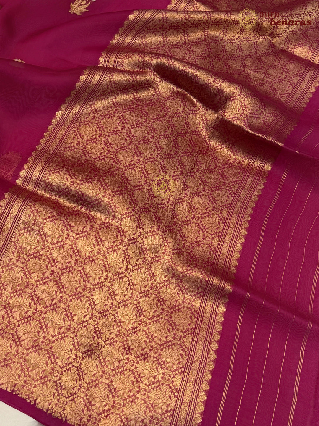 Rani Pink Kora Silk Banarasi Saree with Sona Rupa Butis